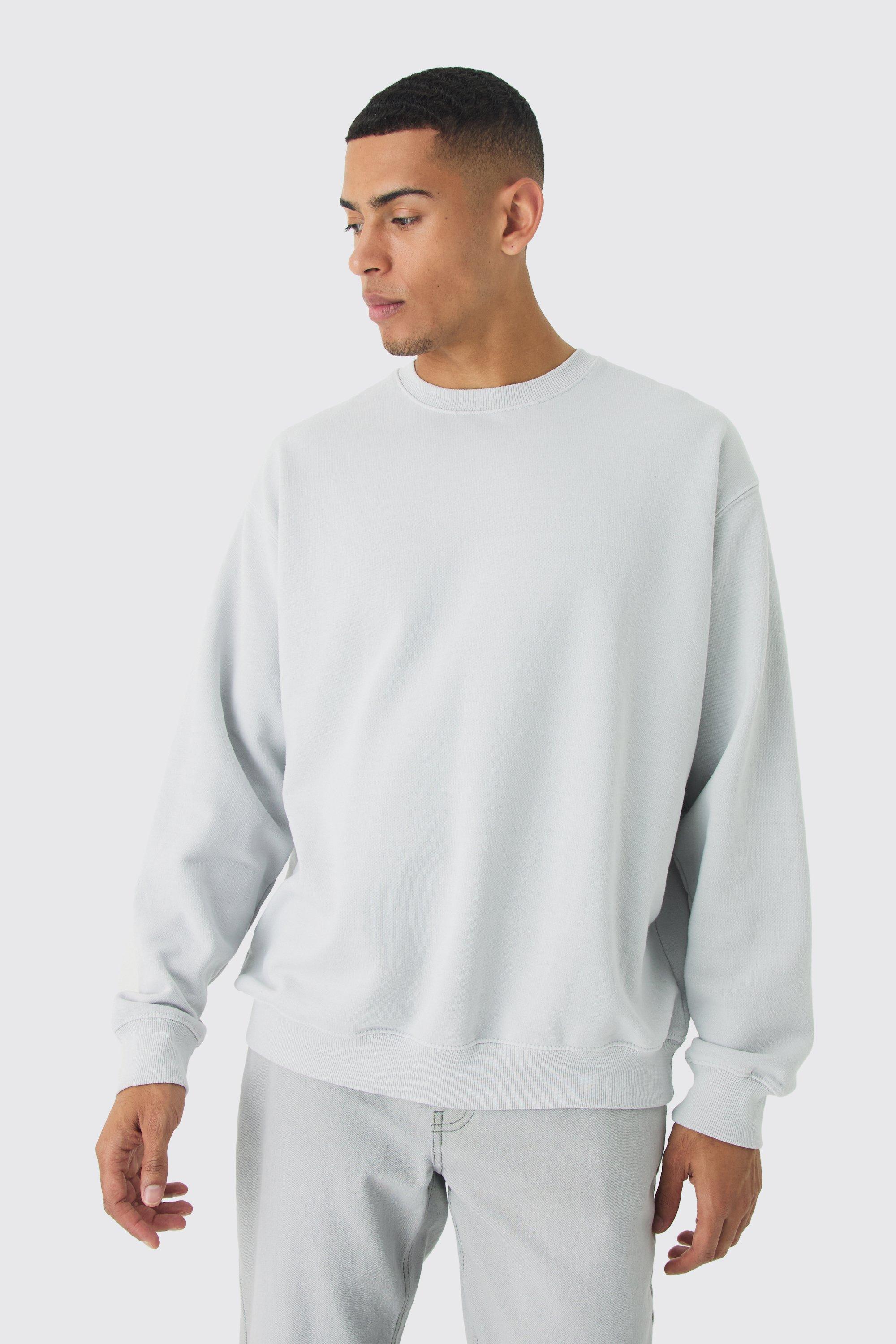 Mens Grey Oversized Washed Sweatshirt, Grey